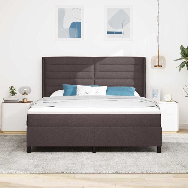 vidaXL Cama Box Spring LED con colch&oacute;n Marr&oacute;n Oscuro 180 x 200 cm tela