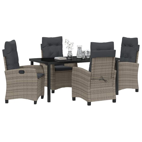 vidaXL Conjunto de Comedor de Jard&iacute;n 5 pcs Gris rat&aacute;n sint&eacute;tico