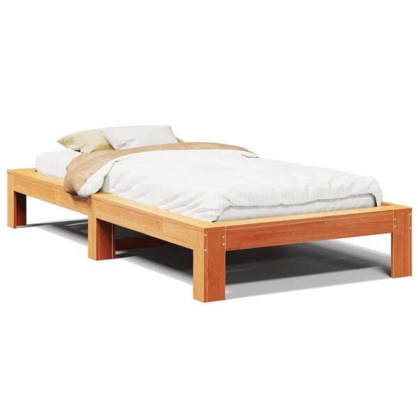 vidaXL Cama sin colch&oacute;n madera maciza de pino marr&oacute;n cera 100x200 cm