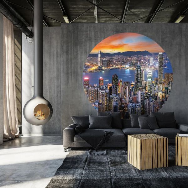 WallArt Papel pintado de pared redondo Skyline by Night 190 cm