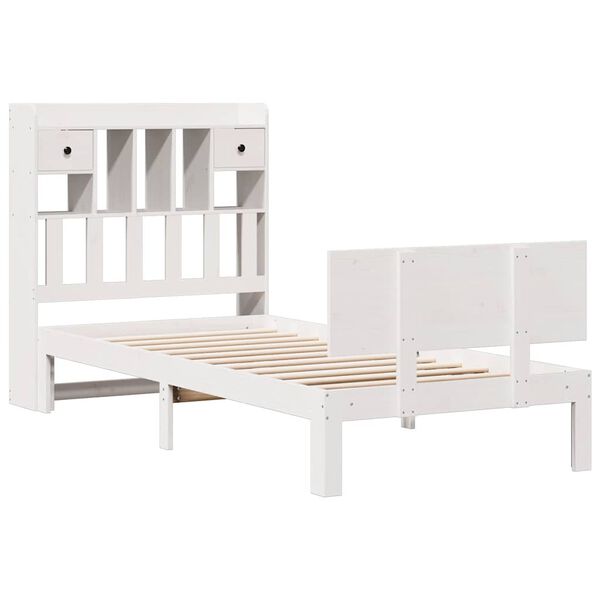 vidaXL Cama con estanter&iacute;a sin colch&oacute;n madera maciza blanca 75x190 cm