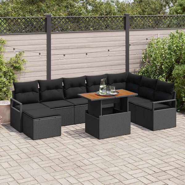 vidaXL Conjunto de sof&aacute; de jard&iacute;n con coj&iacute;n 9 pcs Negro y Marr&oacute;n