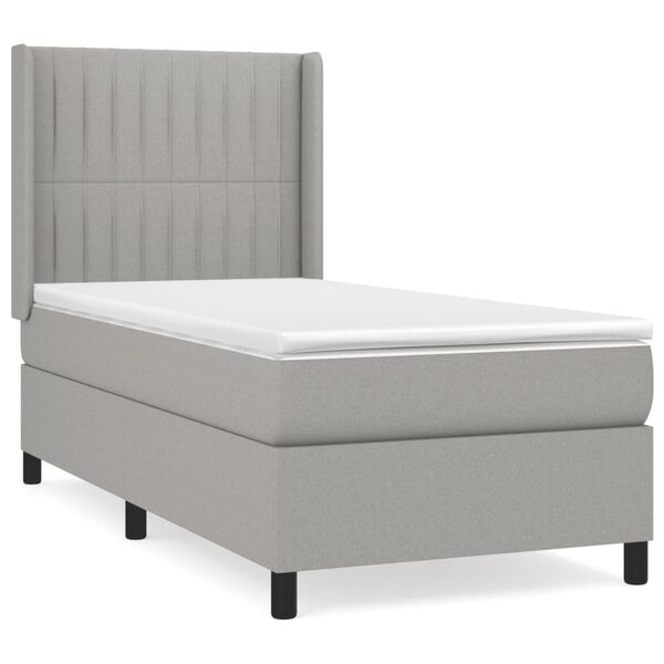 vidaXL Cama box spring con colch&oacute;n tela gris claro 90x190 cm