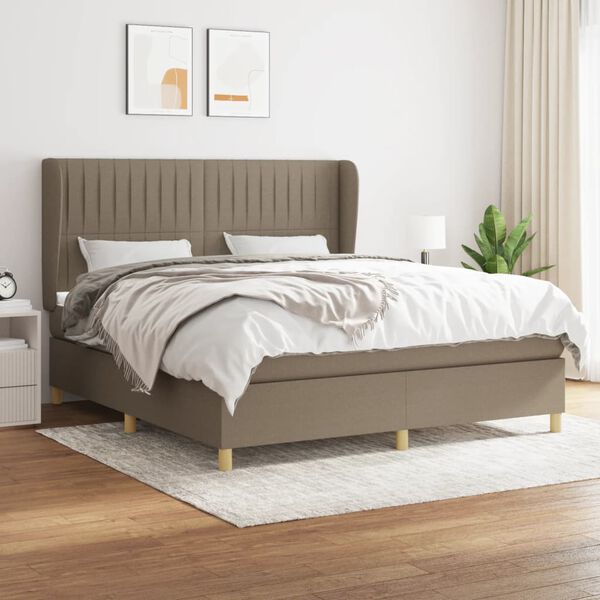 vidaXL Cama box spring con colch&oacute;n tela gris taupe 160x200 cm