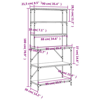 vidaXL Estantería cocina 6 niveles madera ingeniería roble 90x40x180cm