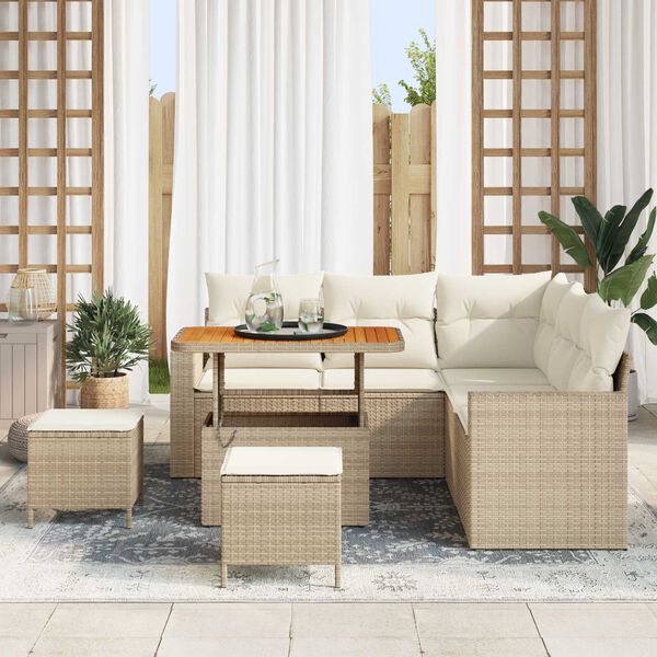 vidaXL Conjunto de sof&aacute; de jard&iacute;n 8 pcs Beige rat&aacute;n sint&eacute;tico