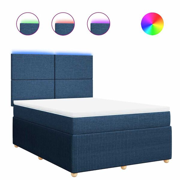 vidaXL Cama box spring con colch&oacute;n tela azul 140x200 cm