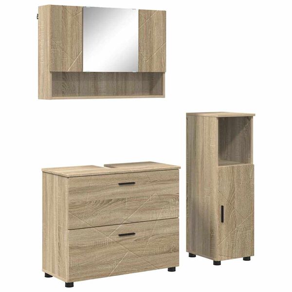 vidaXL Juego de muebles de ba&ntilde;o con caj&oacute;n 3 pcs Roble Sonoma