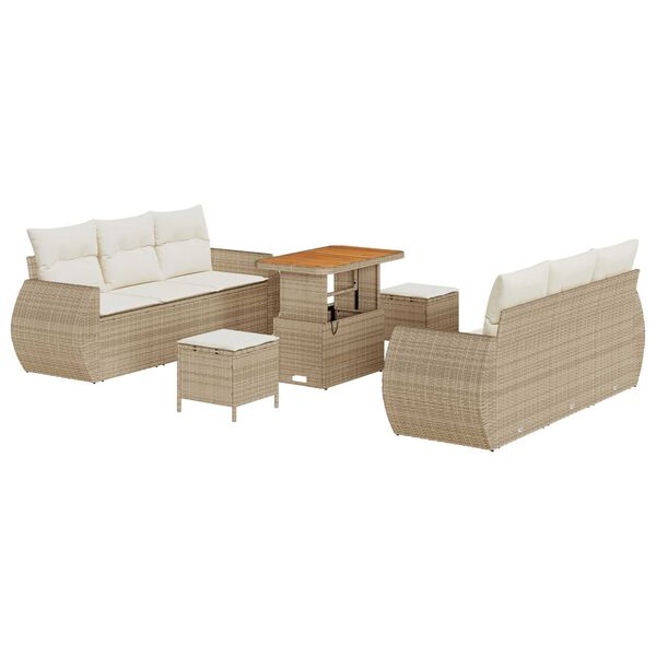 vidaXL Conjunto de sof&aacute; de jard&iacute;n 9 pcs Beige rat&aacute;n sint&eacute;tico