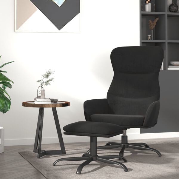 vidaXL Sill&oacute;n de relax con reposapi&eacute;s tela de microfibra color negro