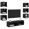 vidaXL Mueble de TV con tira de luces LED 8 pcs Roble Negro Cristal
