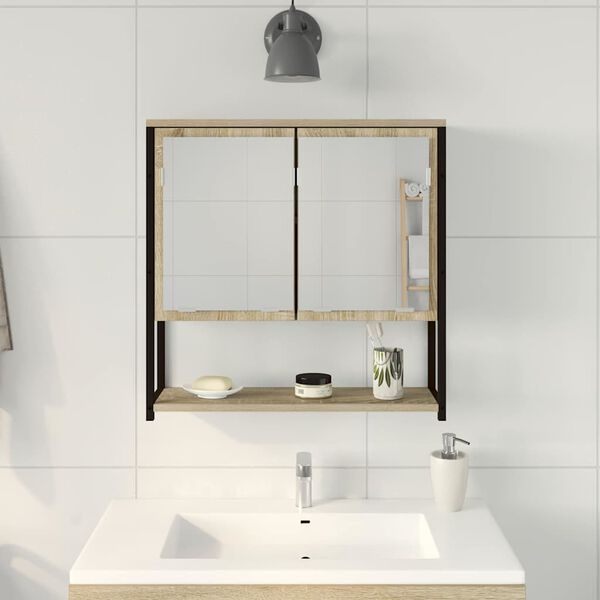 vidaXL Espejo de baño con estante con espejo Beige 60 x 16 x 60 cm