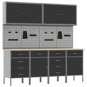 vidaXL Armario de trabajo 10 uds. Negro Madera Ingenierizada y Acero