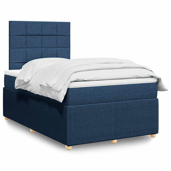 vidaXL Cama box spring con colch&oacute;n tela azul 120x200 cm