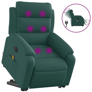 vidaXL Sill&oacute;n masaje el&eacute;ctrico reclinable elevable tela verde oscuro