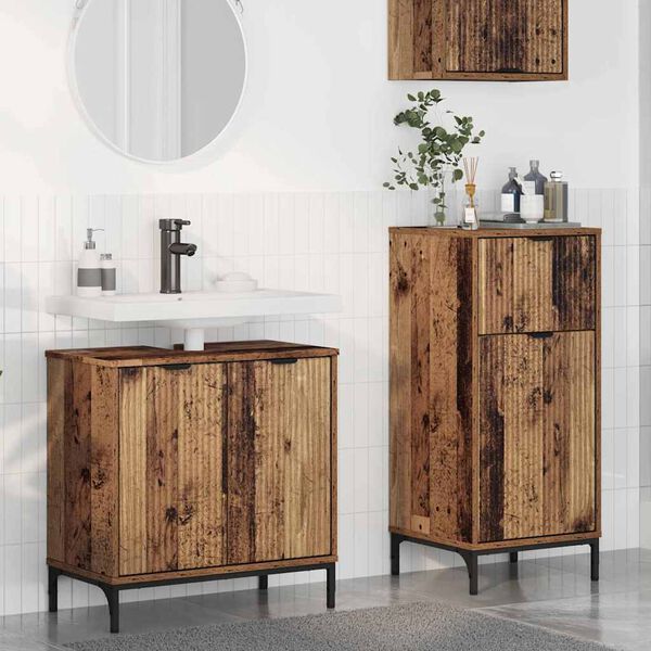 vidaXL Juego de muebles de ba&ntilde;o con caj&oacute;n 2 pcs Madera Vieja