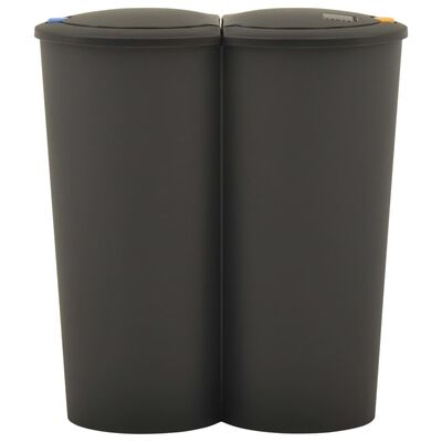 vidaXL Cubo de basura doble negro 50 L