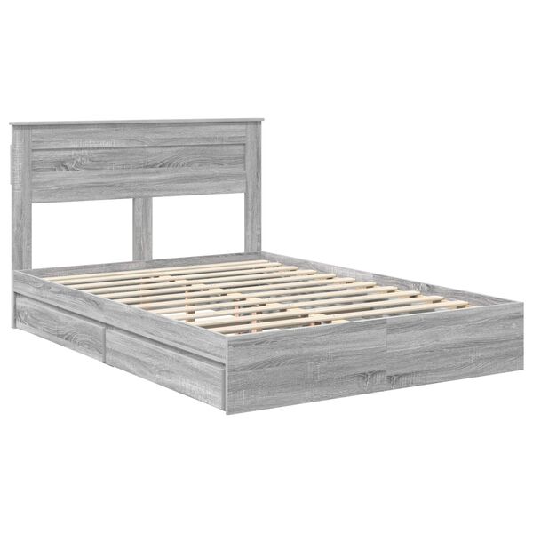 vidaXL Cama con almacenamiento con cabecera Gris Sonoma 140 x 200 cm