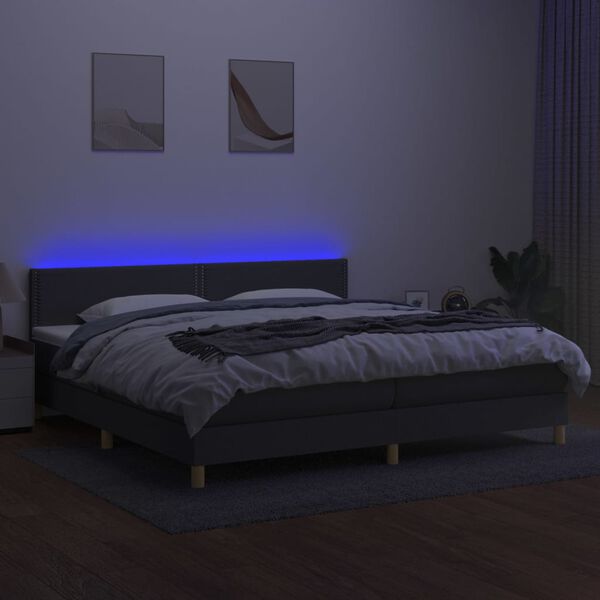 vidaXL Cama box spring con colch&oacute;n y LED tela gris oscuro 200x200 cm