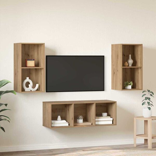 vidaXL Conjunto de mueble de TV 3 pcs Roble artesanal