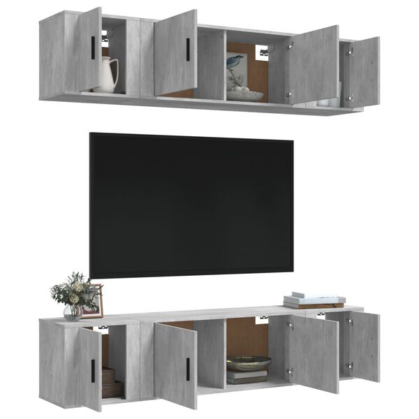 vidaXL Set de muebles de TV 6 pzas madera contrachapada gris hormig&oacute;n