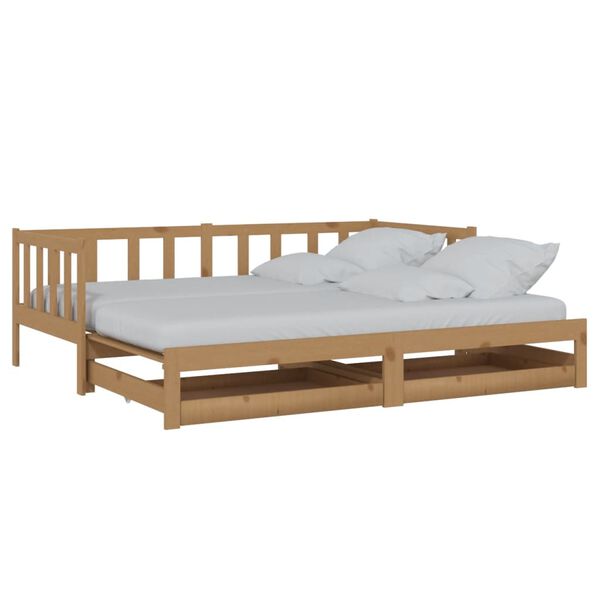 vidaXL Sof&aacute; cama extra&iacute;ble madera maciza de pino miel 2x(90x200) cm