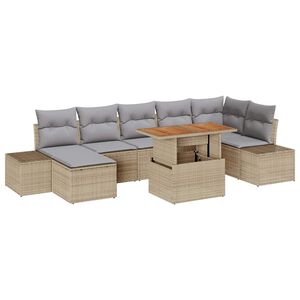 vidaXL Conjunto de sof&aacute; de jard&iacute;n con coj&iacute;n 8 pcs Beige y gris