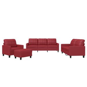 vidaXL Juego de sof&aacute;s con cojines 4 piezas cuero sint&eacute;tico rojo tinto