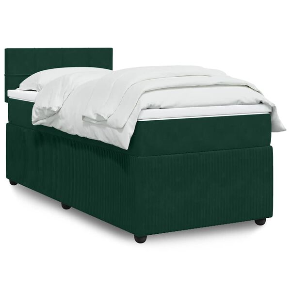 vidaXL Cama box spring con colch&oacute;n terciopelo verde oscuro 90x190 cm