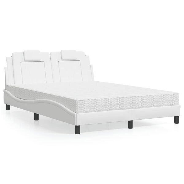 vidaXL Cama Viana con colch&oacute;n cuero sint&eacute;tico blanco 140x190 cm