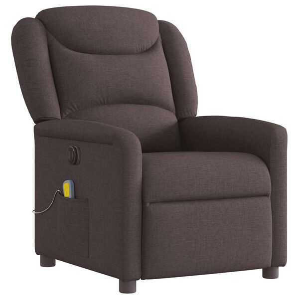 vidaXL Sill&oacute;n reclinable de masaje el&eacute;ctrico tela marr&oacute;n oscuro