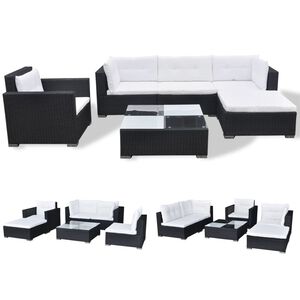 vidaXL Set muebles de jard&iacute;n y cojines 6 piezas rat&aacute;n sint&eacute;tico negro
