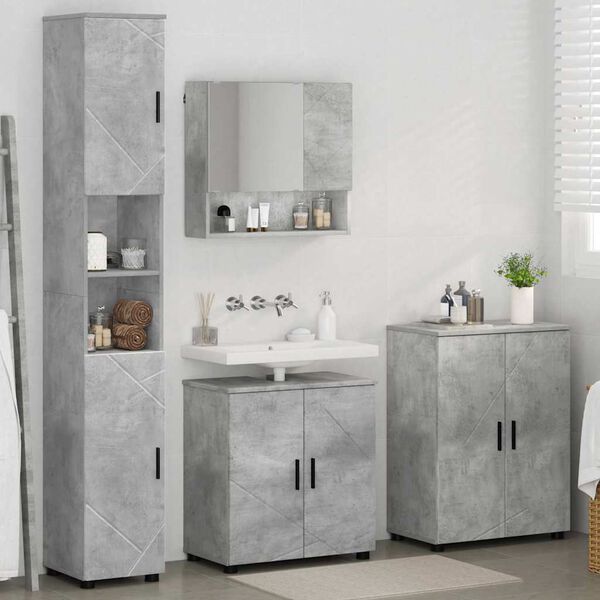 vidaXL Juego de muebles de ba&ntilde;o con almacenamiento 4 pcs Gris Concreto