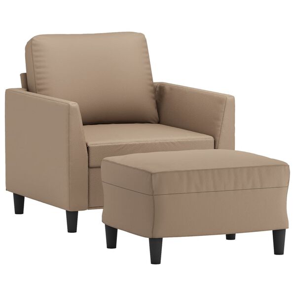 vidaXL Sill&oacute;n con taburete cuero sint&eacute;tico color capuchino 60 cm