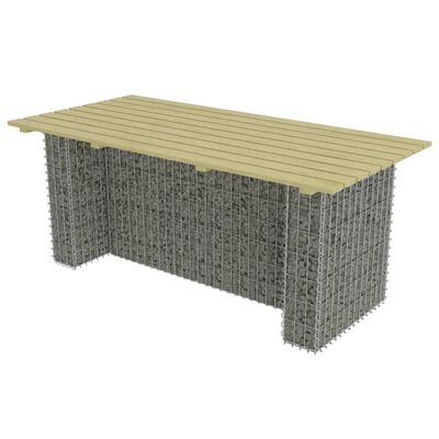 vidaXL Mesa de jardín con gaviones de acero y madera pino 180x90x74 cm
