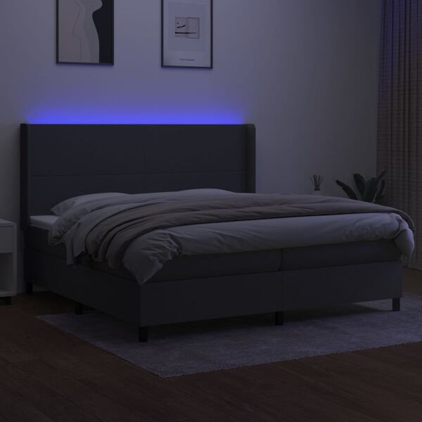 vidaXL Cama box spring colch&oacute;n y luces LED tela gris claro 200x200 cm