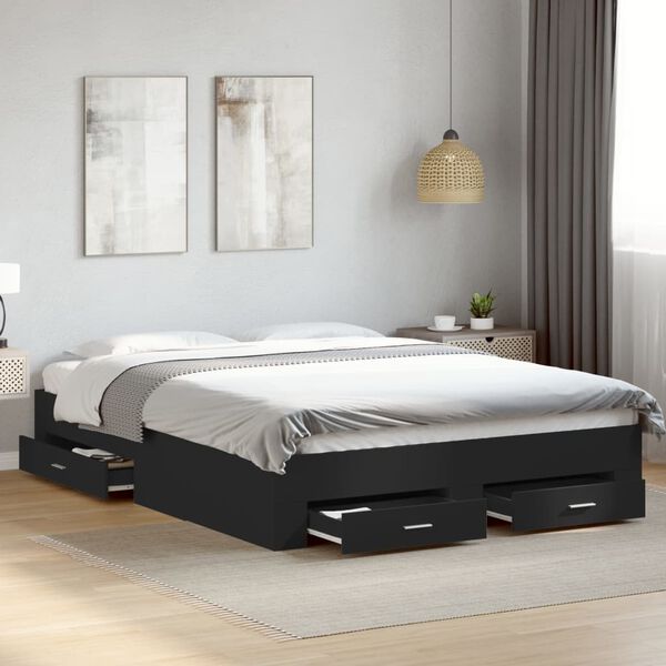 vidaXL Estructura cama con cajones madera ingeniería negra 150x200 cm