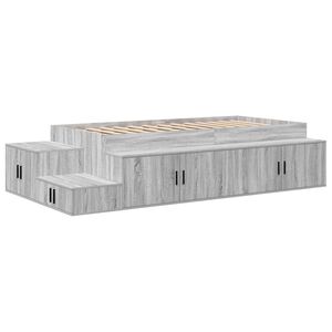 vidaXL Cama con almacenamiento Gris Sonoma 75 cm Madera contrachapada