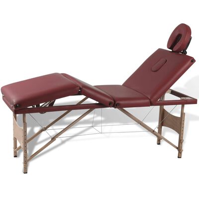 Mesa camilla de masaje de madera plegable de cuatro cuerpos rojos
