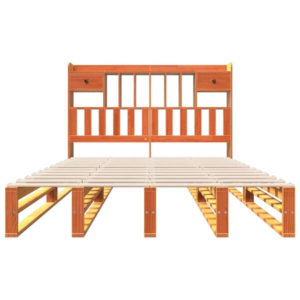 vidaXL Cama con estantería sin colchón madera maciza marrón 150x200 cm