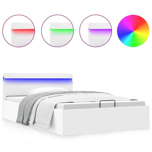 vidaXL Cama canapé hidráulica con LED sin colchón blanco 120x200 cm