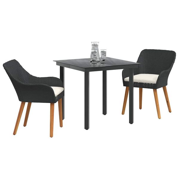 vidaXL Conjunto de Comedor de Jard&iacute;n 3 pcs Negro rat&aacute;n sint&eacute;tico