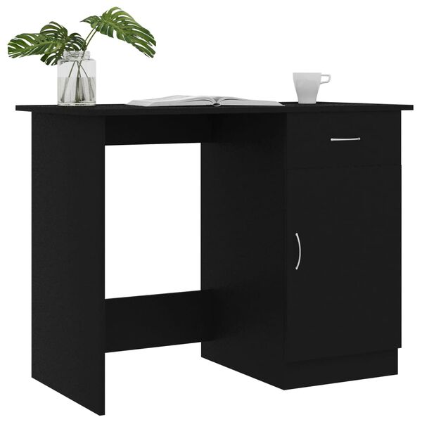vidaXL Escritorio de madera contrachapada negro 100x50x76 cm