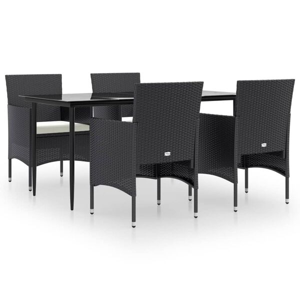 vidaXL Juego de comedor de jard&iacute;n 5 piezas con cojines negro