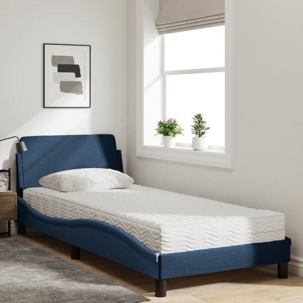 vidaXL Cama con colch&oacute;n Dover tela azul 90x200 cm