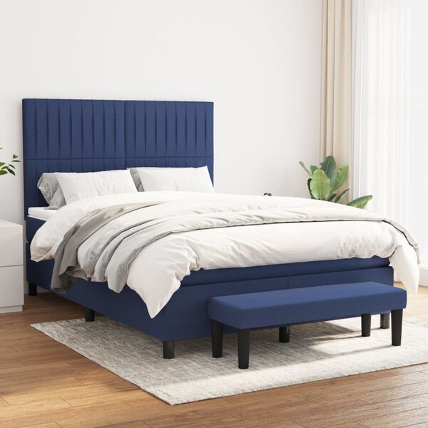 vidaXL Cama box spring con colch&oacute;n tela azul 140x200 cm