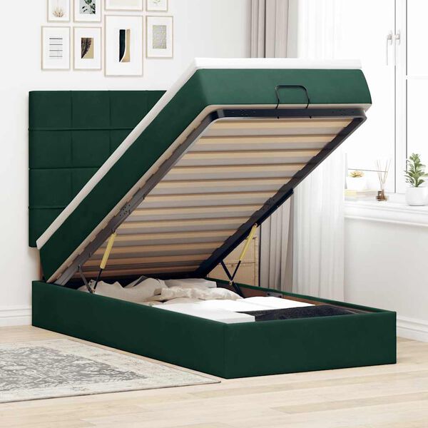 vidaXL Estructura de cama otomana colchones terciopelo verde oscuro