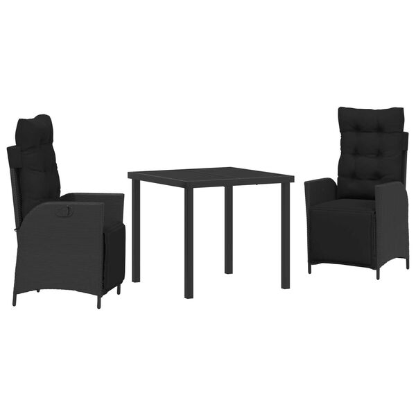 vidaXL Conjunto de Comedor de Jard&iacute;n 3 pcs Negro rat&aacute;n sint&eacute;tico