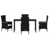 vidaXL Conjunto de Comedor de Jard&iacute;n con coj&iacute;n 5 pcs Negro