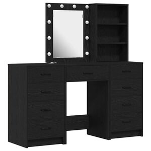 vidaXL Mesa de tocador con caj&oacute;n 3 pcs Negro Madera contrachapada